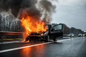 Auto vat vlam op snelweg A2 bij Weert, inzittenden veilig uit voertuig