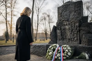 Gouverneur herdenkt slachtoffers bij monument in Kozle op weg naar Auschwitz