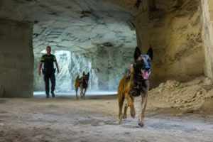Politiehonden trainen in mergelgrotten voor verkoeling en extra uitdaging